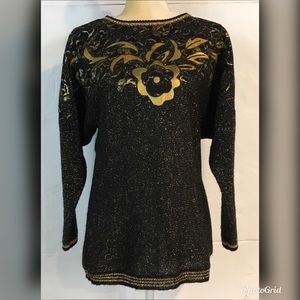 Vtg Mariea Kim M Sweater Dolman Metallic Party